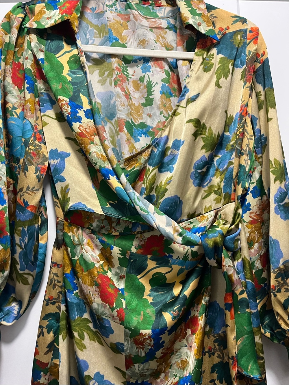 Zara Floral Satin Wrap Dress - Picture 5 of 7